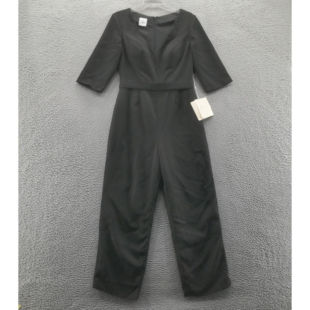 NWT LanTing Bride Womens Pants Jumpsuit‎ 6* Black Satin Half Sleeve Elegant